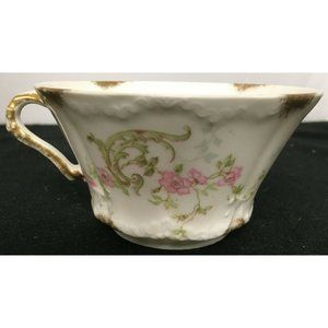 Theodore Haviland Limoges France Tea Cup Pink/ Green Flowers Gold Accents